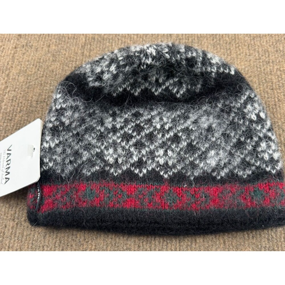 VARMA Icelandic 100% Wool Beanie Hat Nordic Black/Red NEW